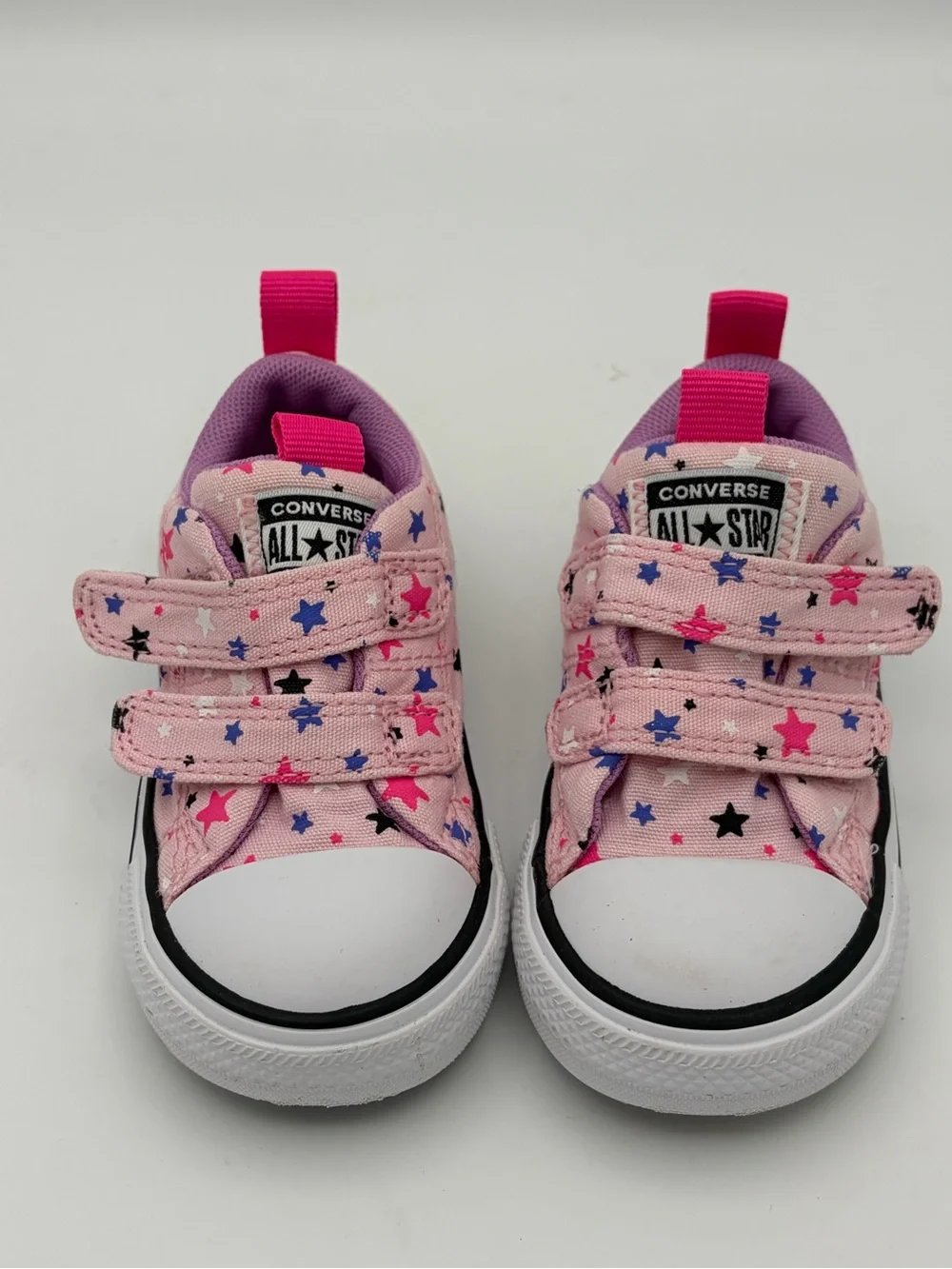 Converse Kids Pink Canvas Sneakers with Multicolor Star Print